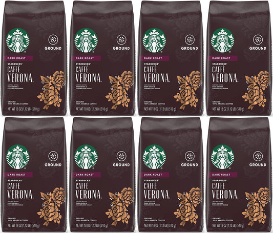 LOT OF 8 Starbucks Cafe Verona, Dark Roast, 18 OZ Best Before 10/2021