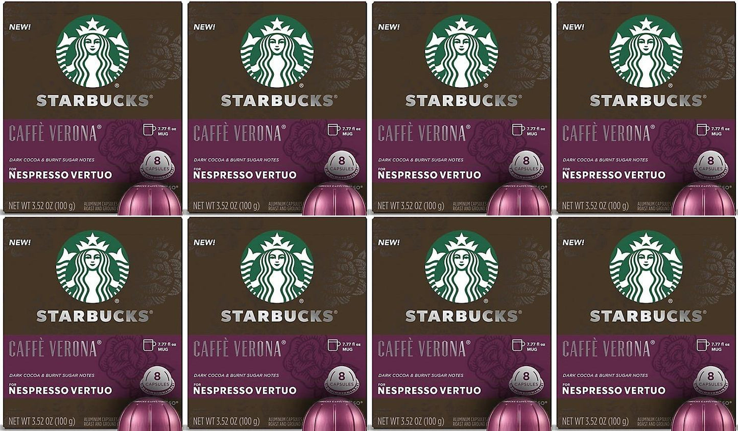 Starbucks Caffe Verona for Nespresso Vertuo 64 Capsules 8 Boxes Of 8 Count 5/22