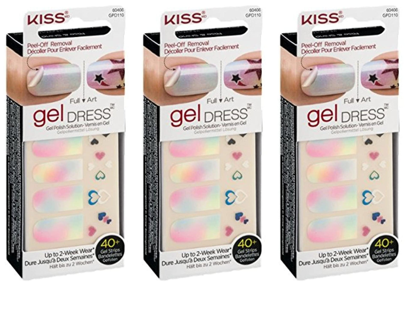 Kiss Gel Dress 60466 'Rise & Shine', 40 Ct- 20 Full/20 Art Gel Strips, Lot of 3