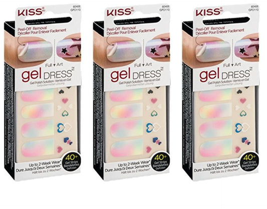 Kiss Gel Dress 60466 'Rise & Shine', 40 Ct- 20 Full/20 Art Gel Strips, Lot of 3