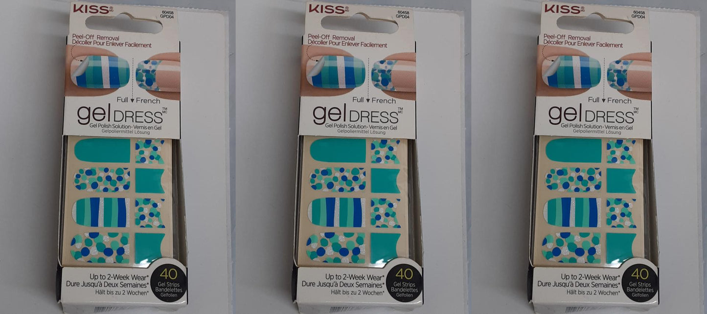 Kiss Gel Dress 'Majestic' 60458 (40 ct 20 full/ 20 french) Gel Strips- Lot of 3