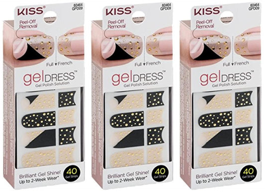 Kiss Gel Dress 60464 'Sweet Melody' 40 Gel Strips-20 Full/20 French, Lot of 3