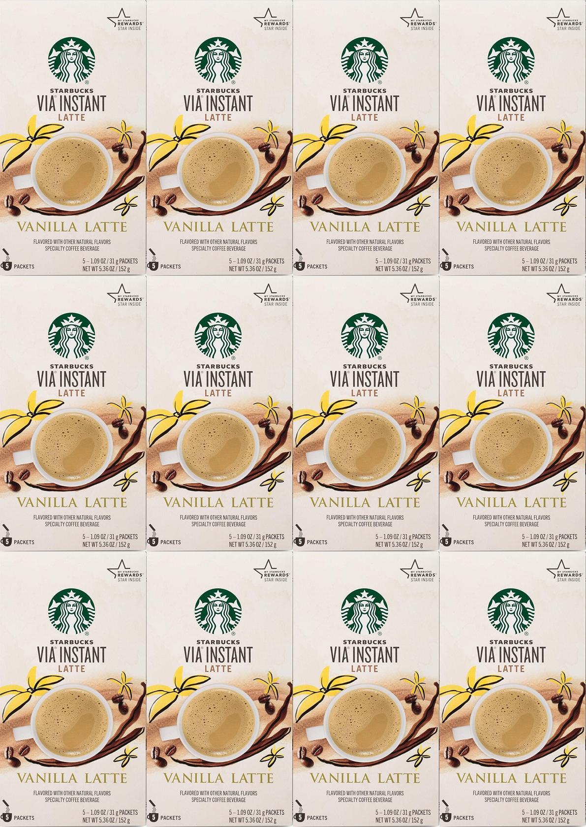 12 Boxes Starbucks VIA Instant Latte Vanilla 5 Packets Each 60 Total BBD 1/2021