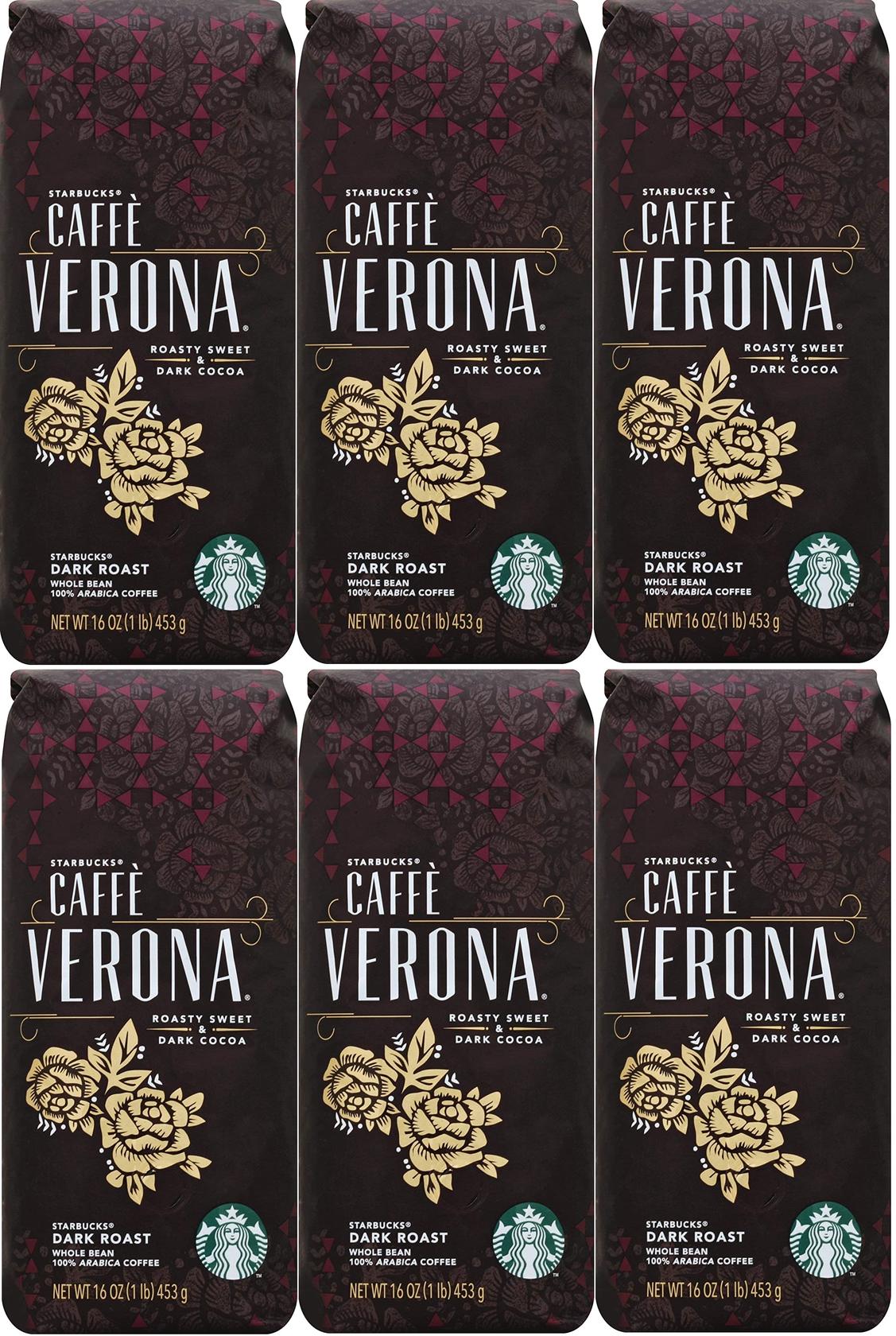 PACK OF 6 Starbucks Caffe Verona Whole Bean Coffee Best Before November 2020